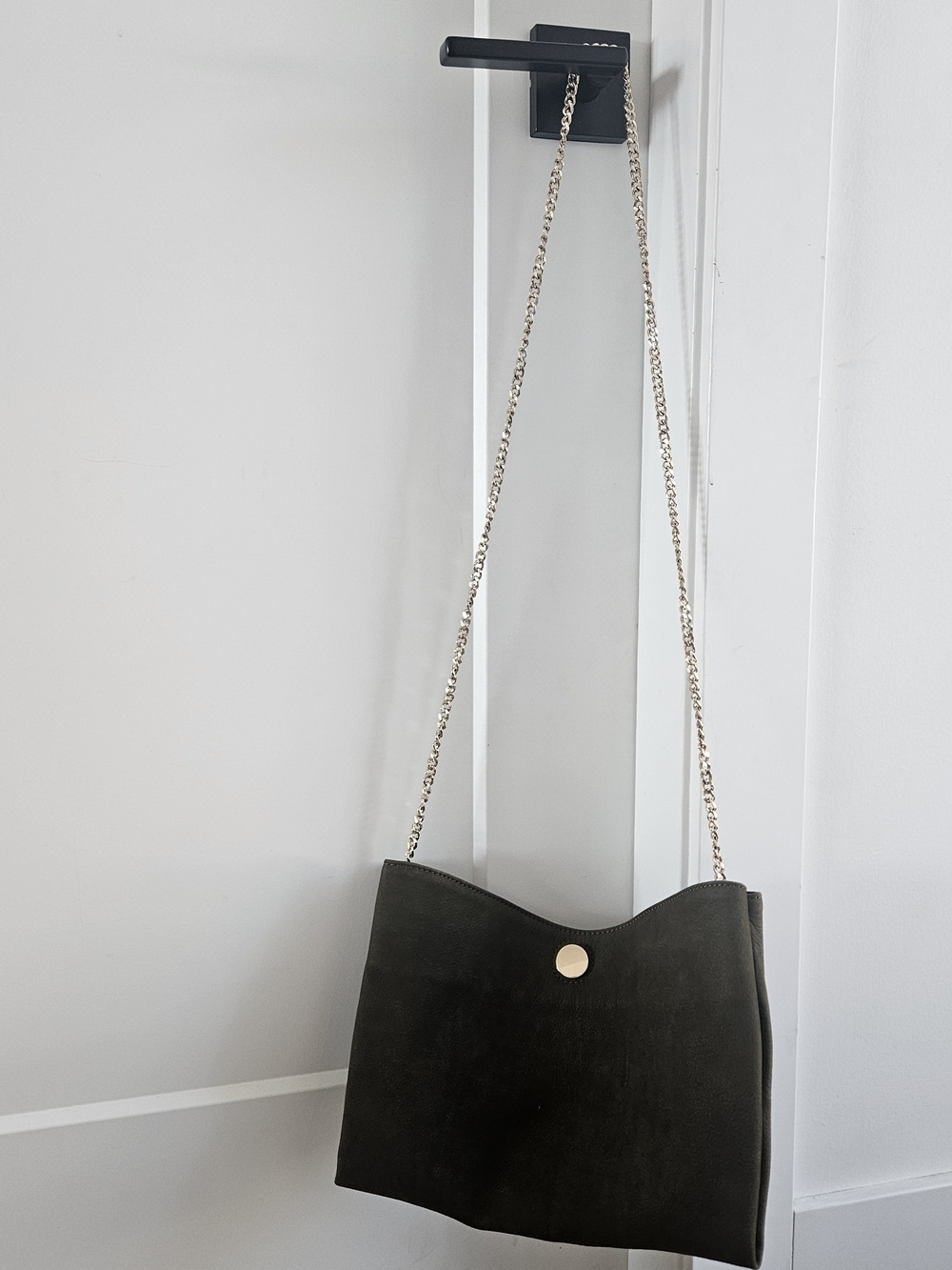 Zara Olive Suede Shoulder Bag with Gold Chain Strap 100% Cow Leather - Picture 3 of 9
